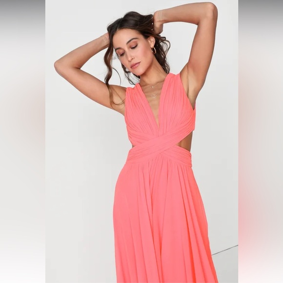 New! Lulu’s Vivid Imagination Neon Pink Cutout Maxi Dress - Picture 3 of 12